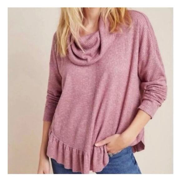 Maeve by Anthropologie Addie Ruffle Hacci Pullover Sweater Mauve Size Small - Picture 1 of 7